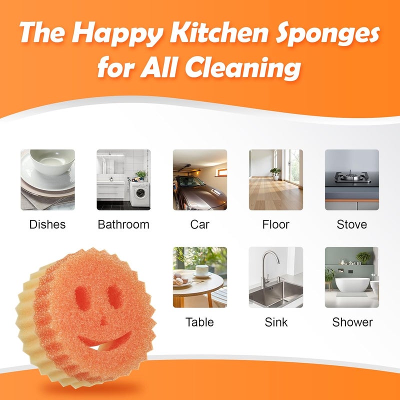 Treeroot 12 Colorful Smile Scrub Sponges, Temperature Controlled Dish Sponge, Double Sided Bulk Kitchen Sponges for Cleaning, Multi Functional Cleaning Sponge for Kitchen, Bathroom, Floor - Image 4